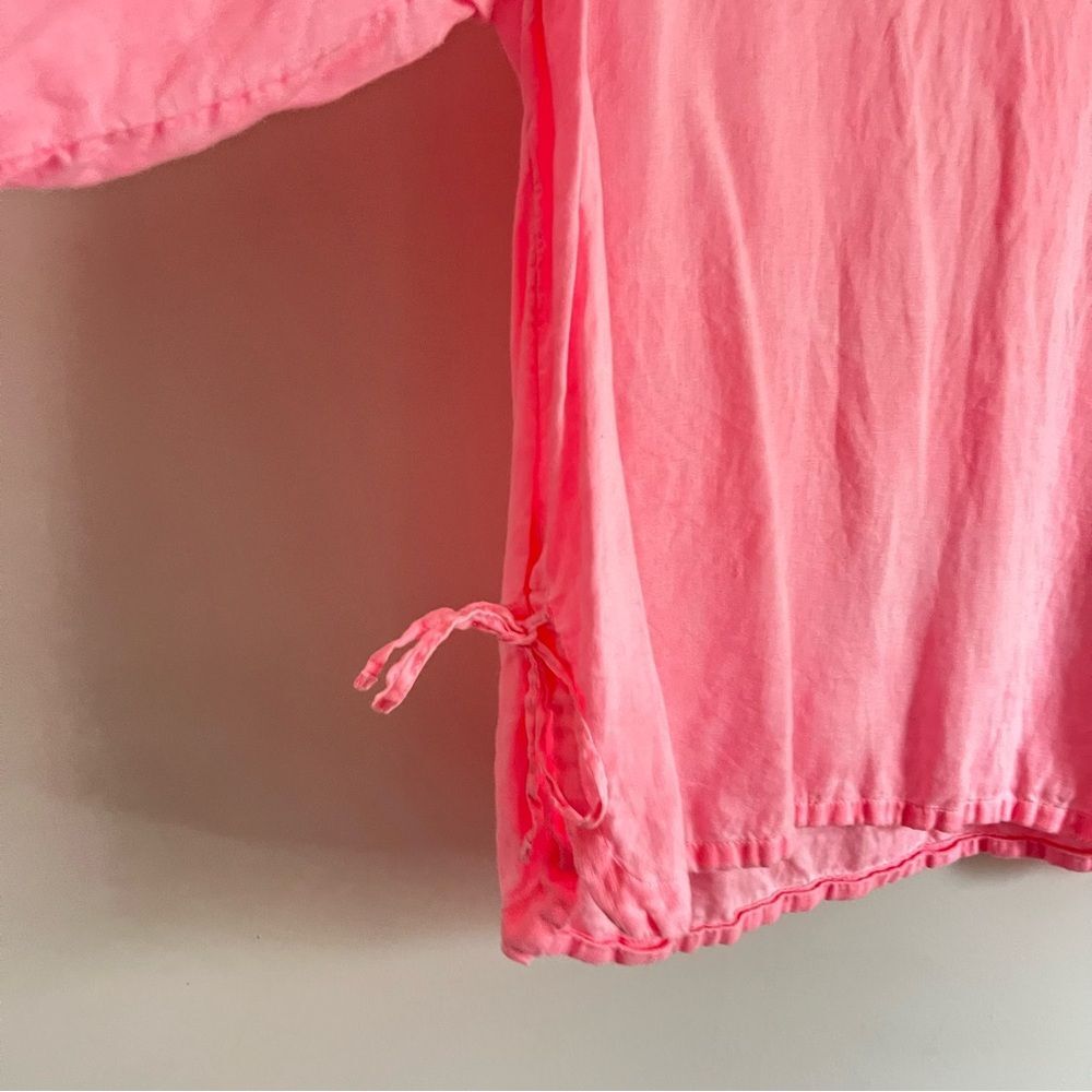 Sigrid Olsen 100% Linen Tunic Top Size L Pink Drawstring Side Lightweight Beachy - Picture 6 of 7
